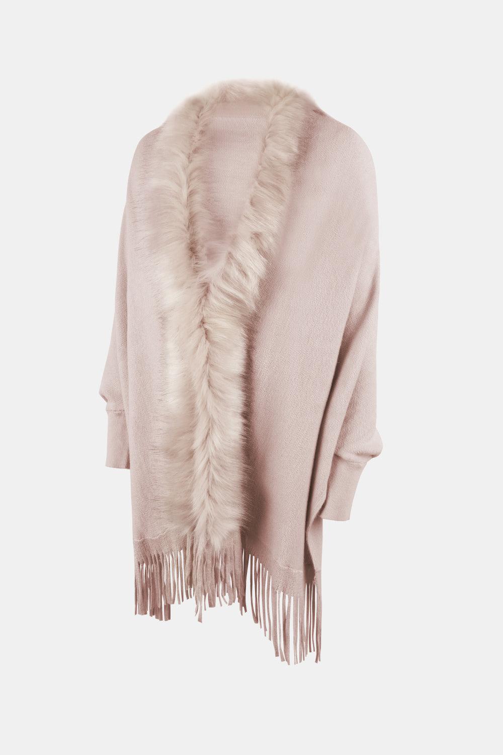 Fringe Open Front Long Sleeve Poncho Carauana Store