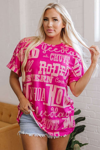 Rose Howdy Cowboy Letter Printed Western Fashion Tee