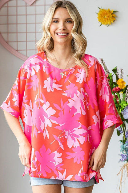 First Love Slit Printed Round Neck Half Sleeve Blouse Carauana Store