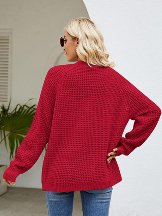 Open Front Raglan Sleeve Pocketed Cardigan Carauana Store