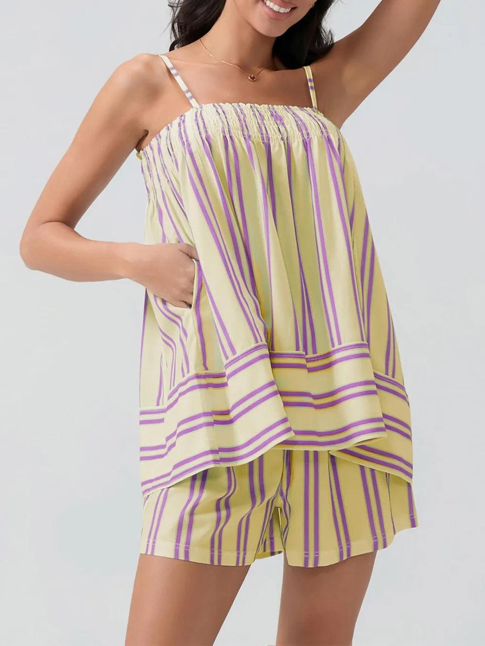 Smocked Square Neck Cami and Shorts Set Carauana Store