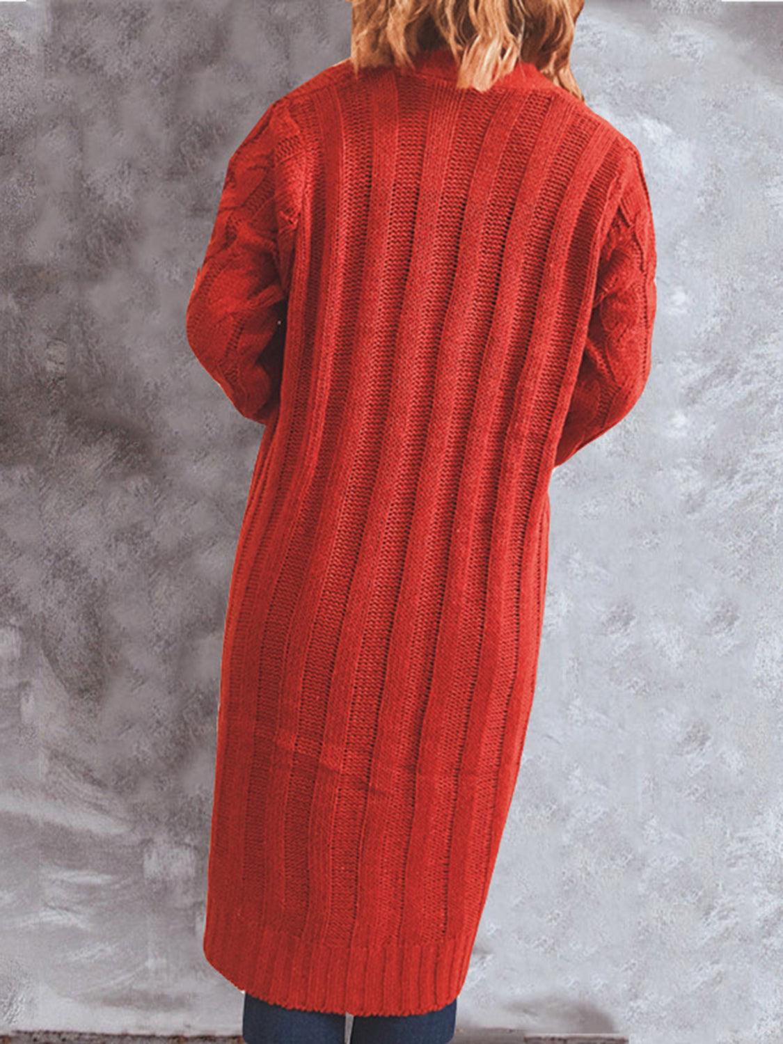 Button Up Cable-Knit Cardigan with Pockets Carauana Store