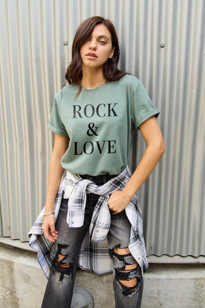 Simply Love Full Size ROCK ＆ LOVE Short Sleeve T-Shirt Carauana Store