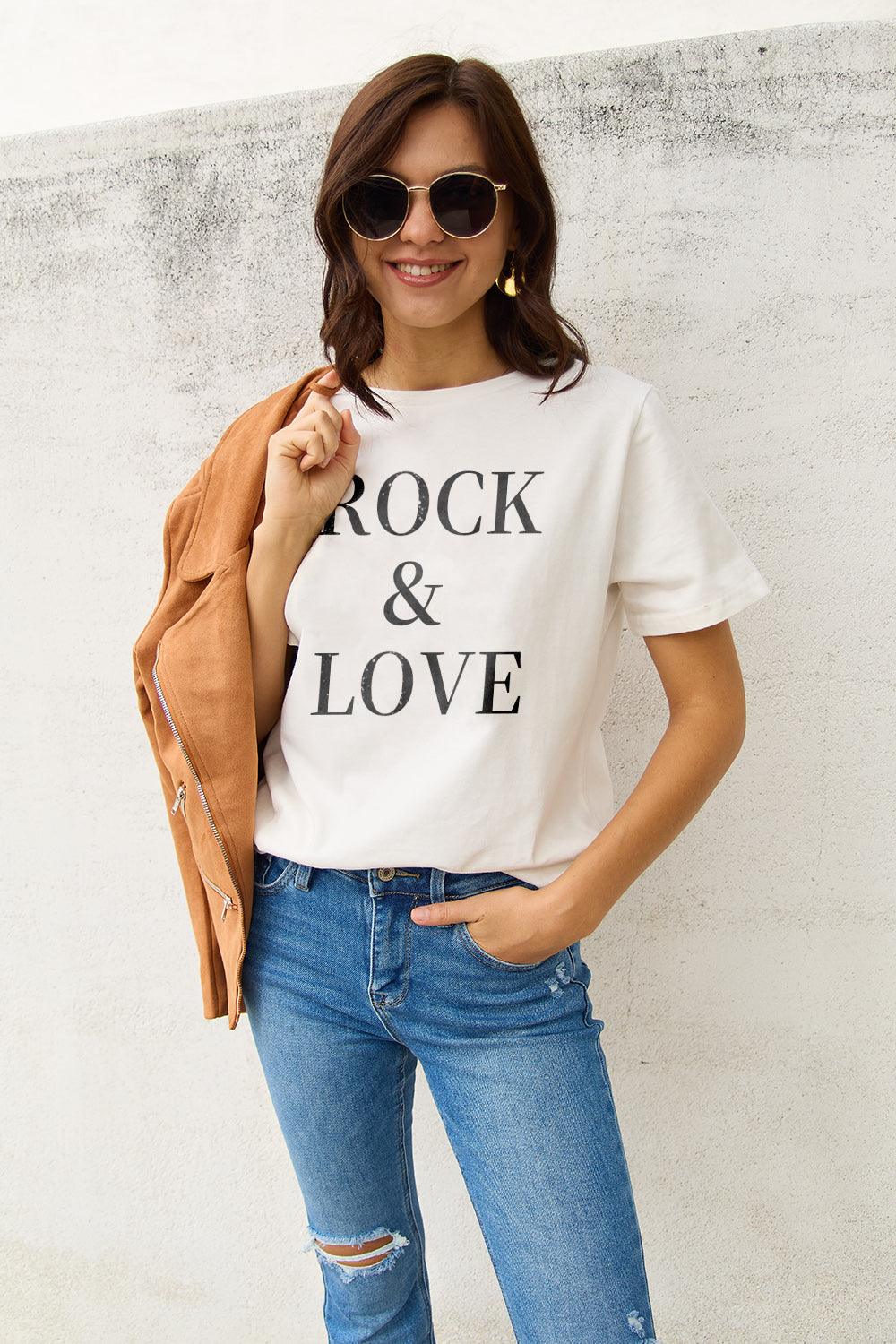 Simply Love Full Size ROCK ＆ LOVE Short Sleeve T-Shirt Carauana Store