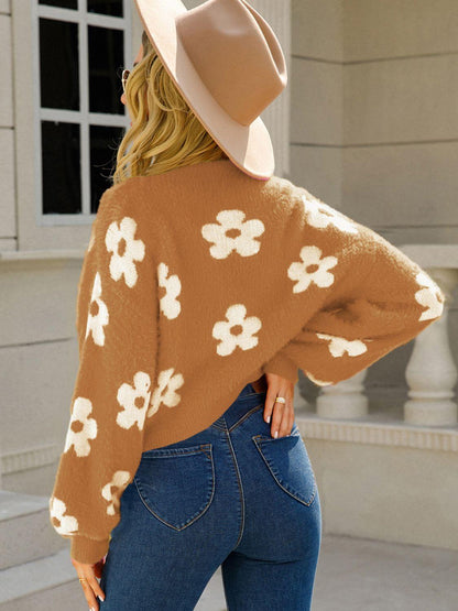 Angel Wings Flower Open Front Long Sleeve Cardigan Carauana Store