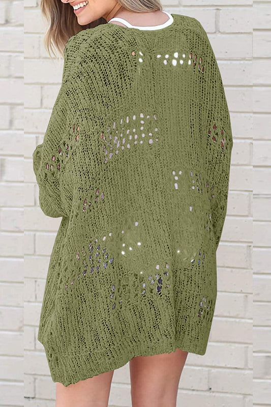 Openwork Open Front Long Sleeve Cardigan Carauana Store