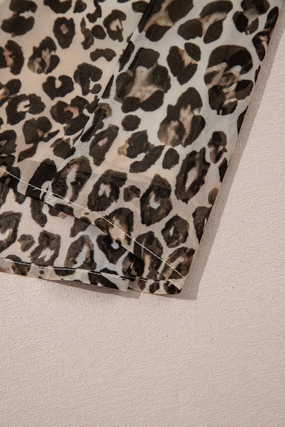 Khaki Leopard 3/4 Sleeve V Neck Swing Dress