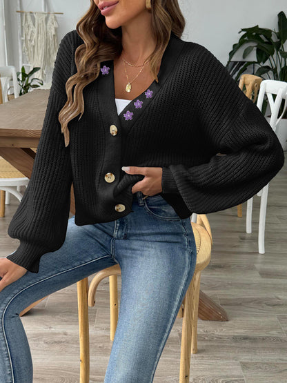 V-Neck Button Up Long Sleeve Cardigan Carauana Store