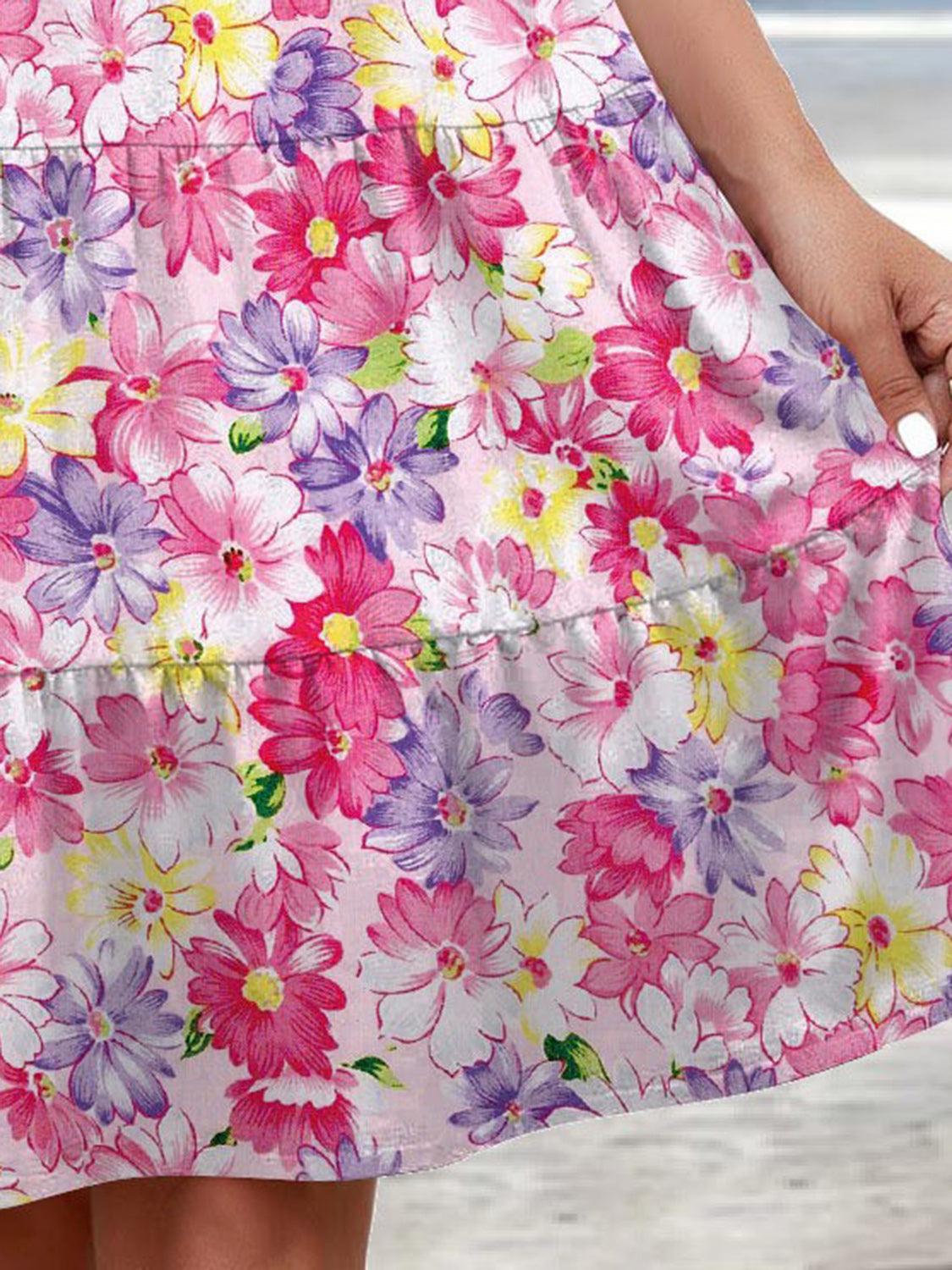 Printed Round Neck Tiered Dress Carauana Store