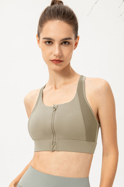 Zip-Up Round Neck Sports Bra Carauana Store