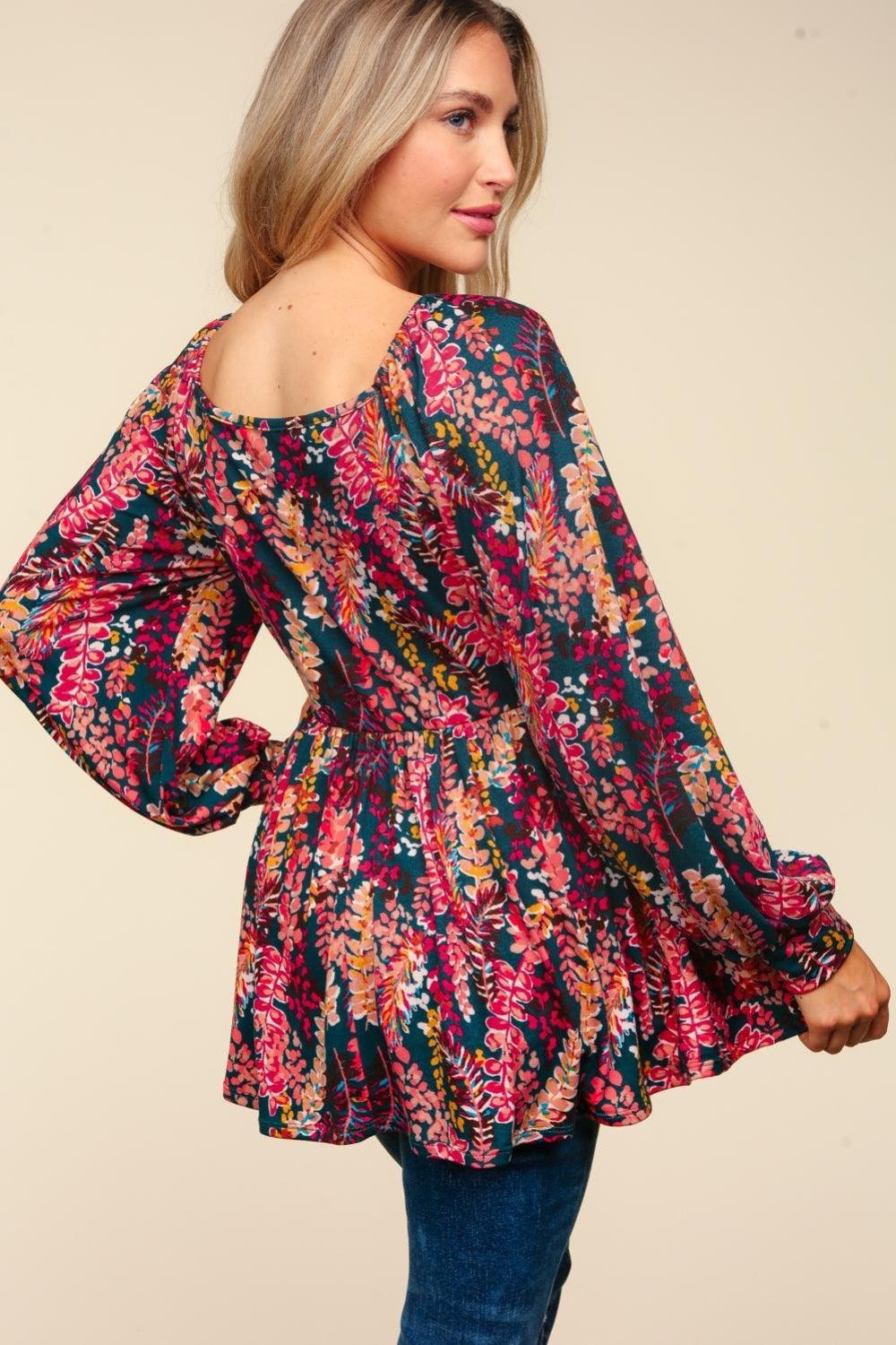 Haptics Full Size Peplum Floral Square Neck Blouse Carauana Store