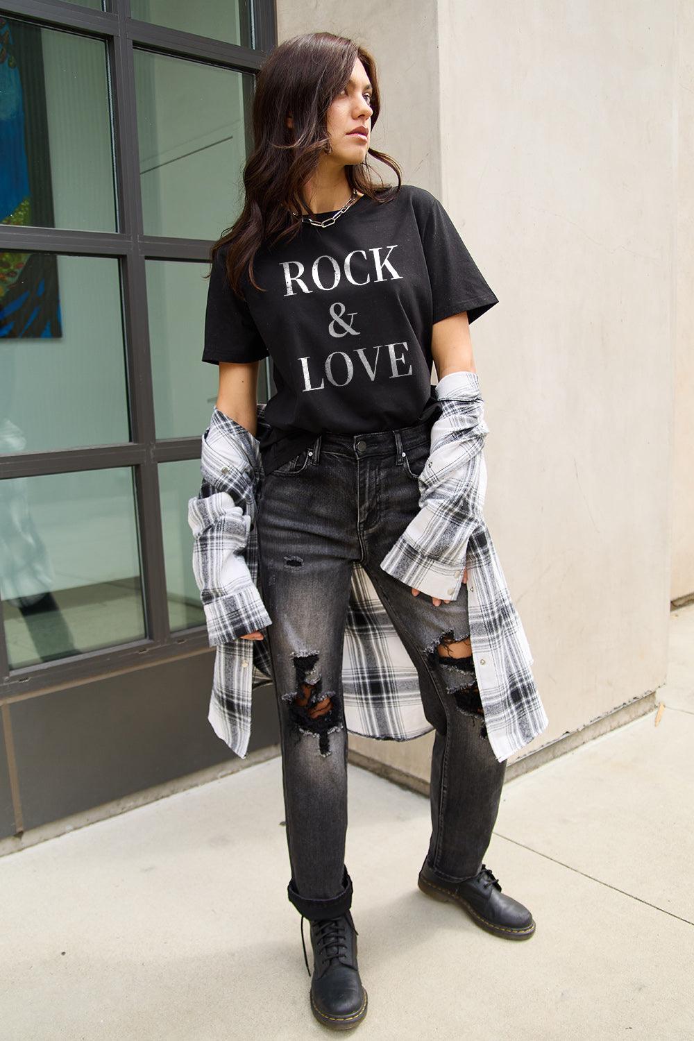 Simply Love Full Size ROCK ＆ LOVE Short Sleeve T-Shirt Carauana Store