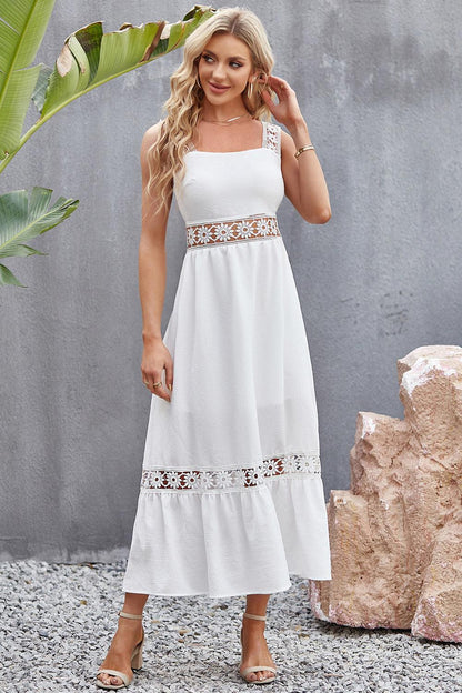 Flower Crochet Wide Strap Midi Dress Carauana Store