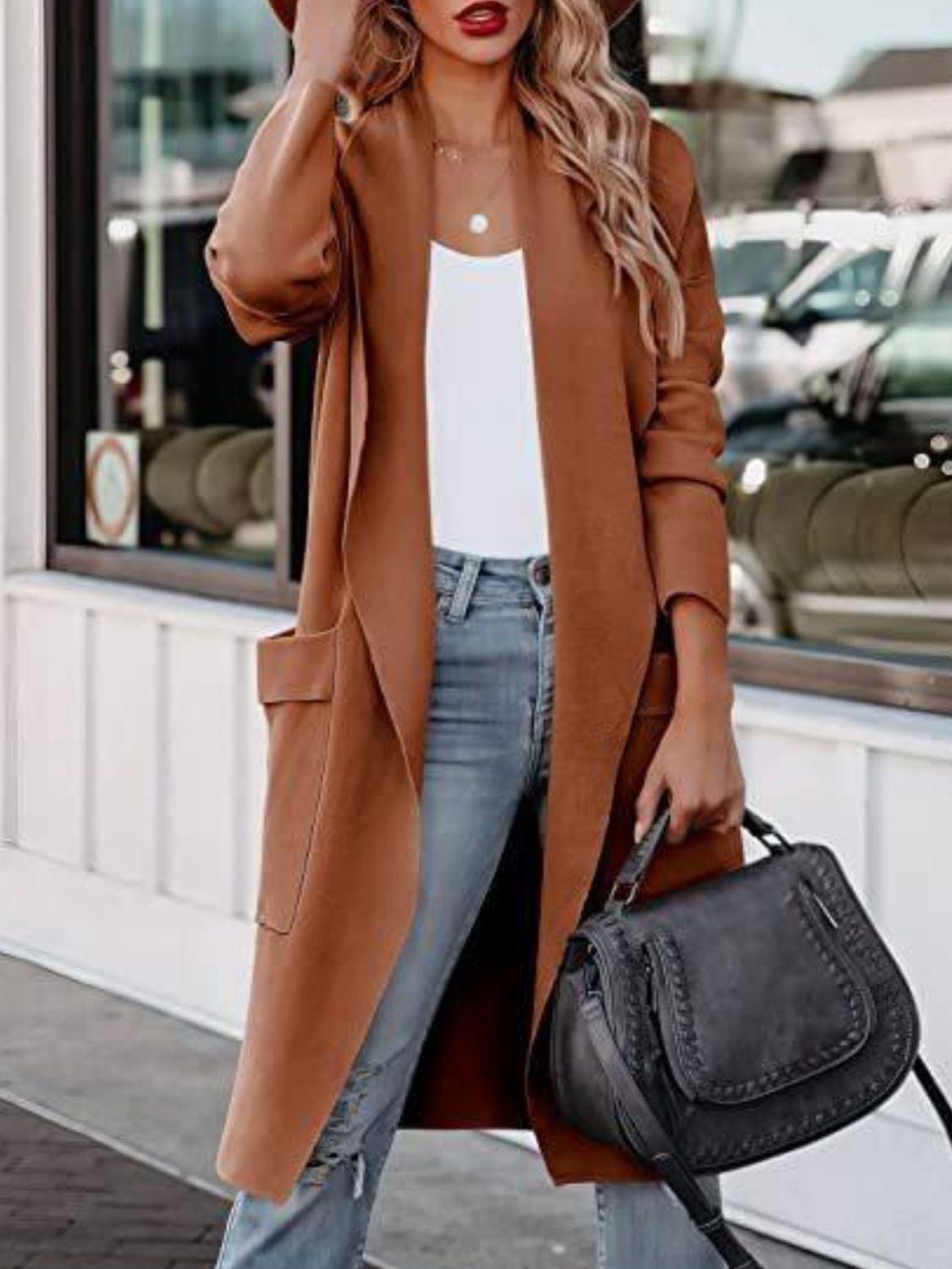 Open Front Dropped Shoulder Outerwear Carauana Store