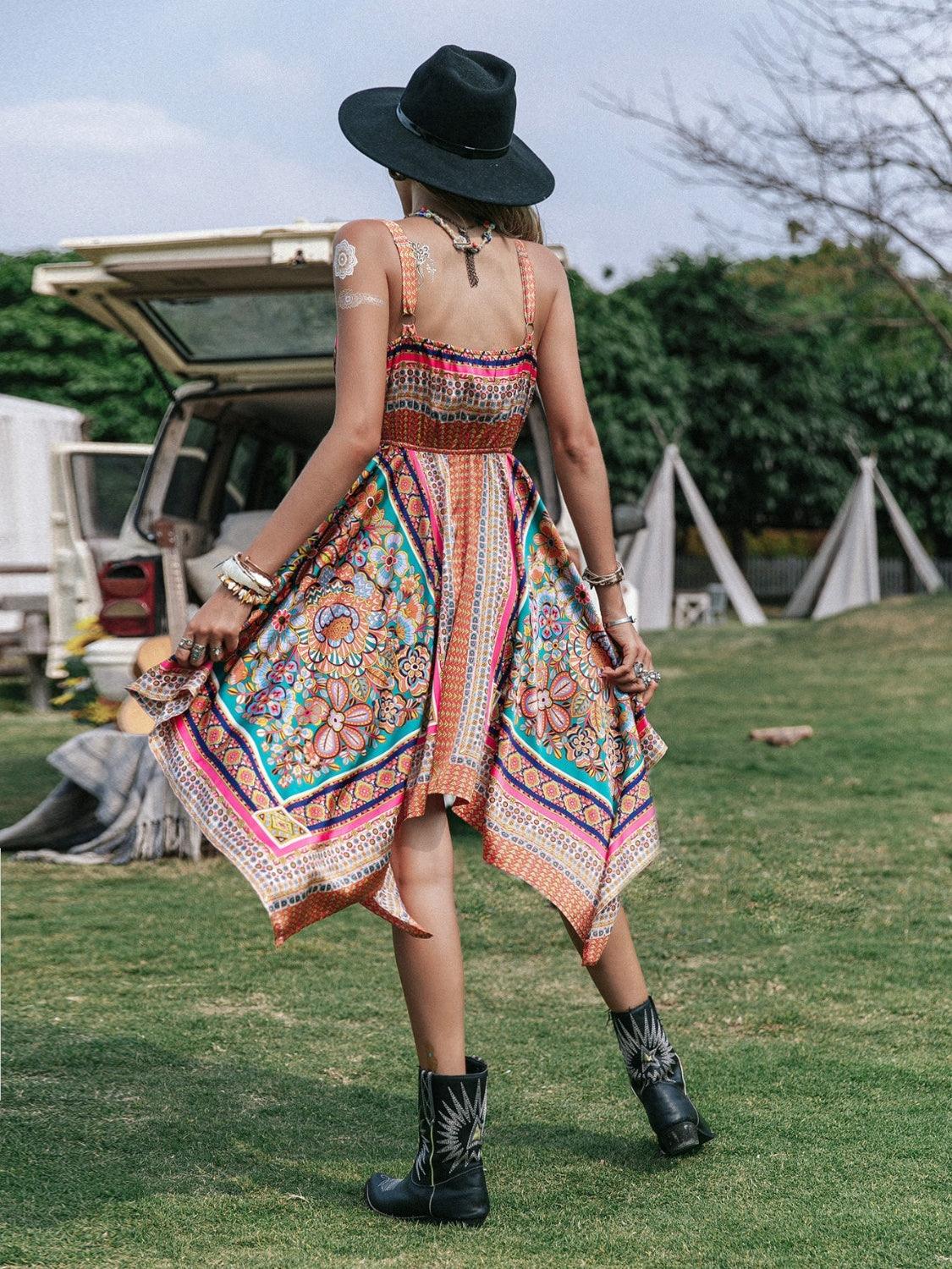 Printed Surplice Handkerchief Hem Cami Dress Carauana Store