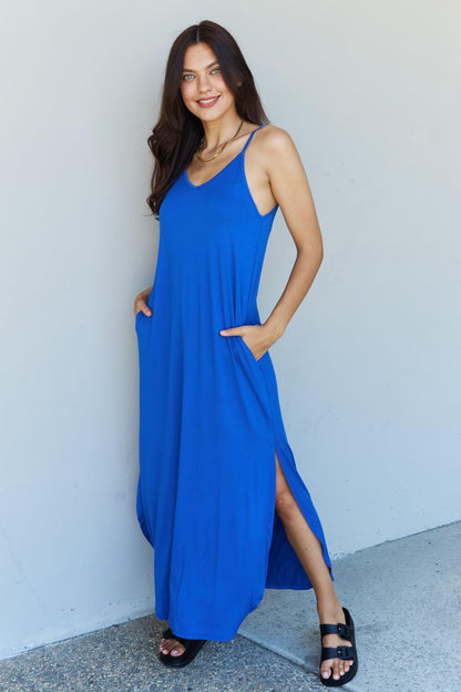 Ninexis Good Energy Full Size Cami Side Slit Maxi Dress in Royal Blue Carauana Store