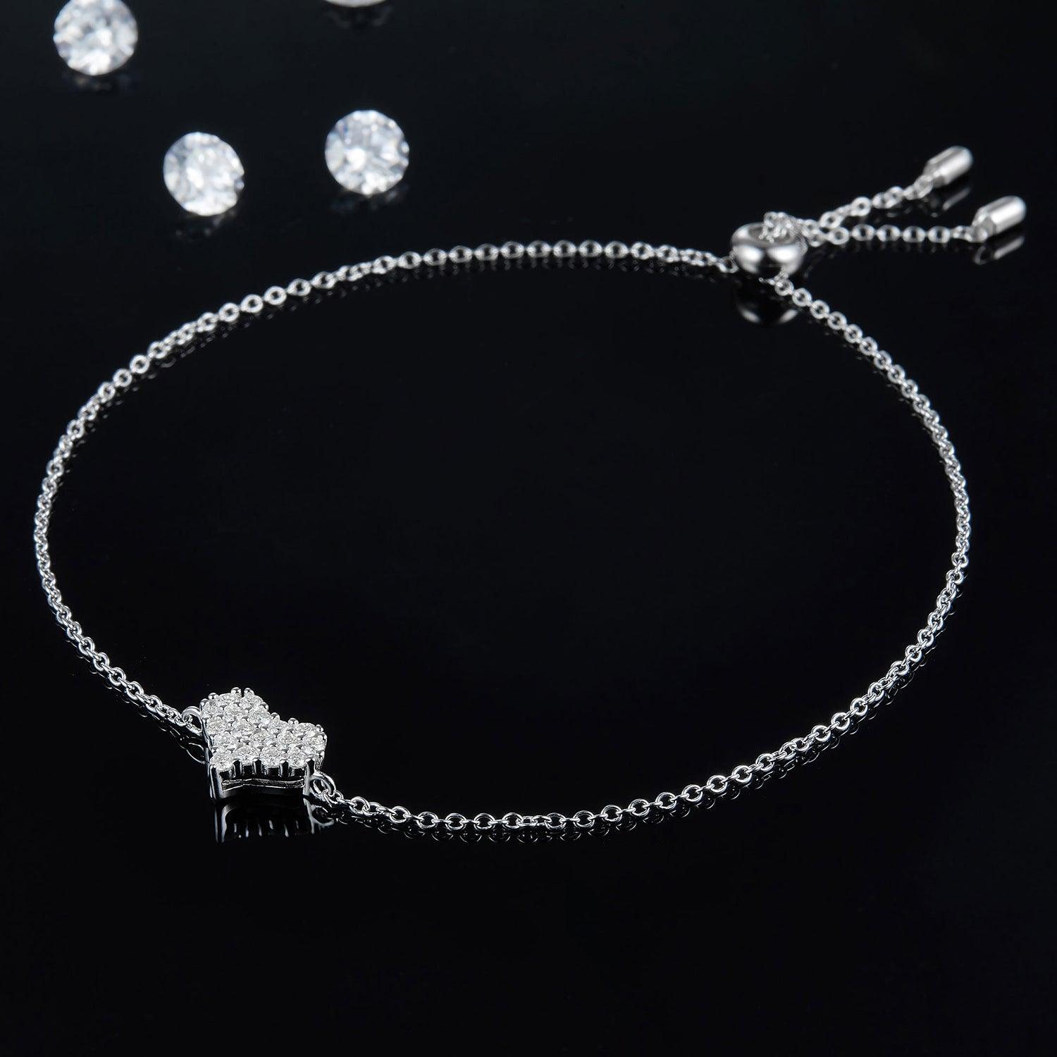 Moissanite 925 Sterling Silver Heart Bracelet Carauana Store